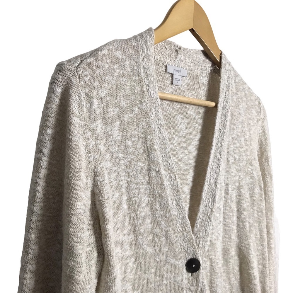 J Jill Pure Jill XS Lightweight One Button Closure Long Line Cardigan‎ Oatmeal - Picture 3 of 11